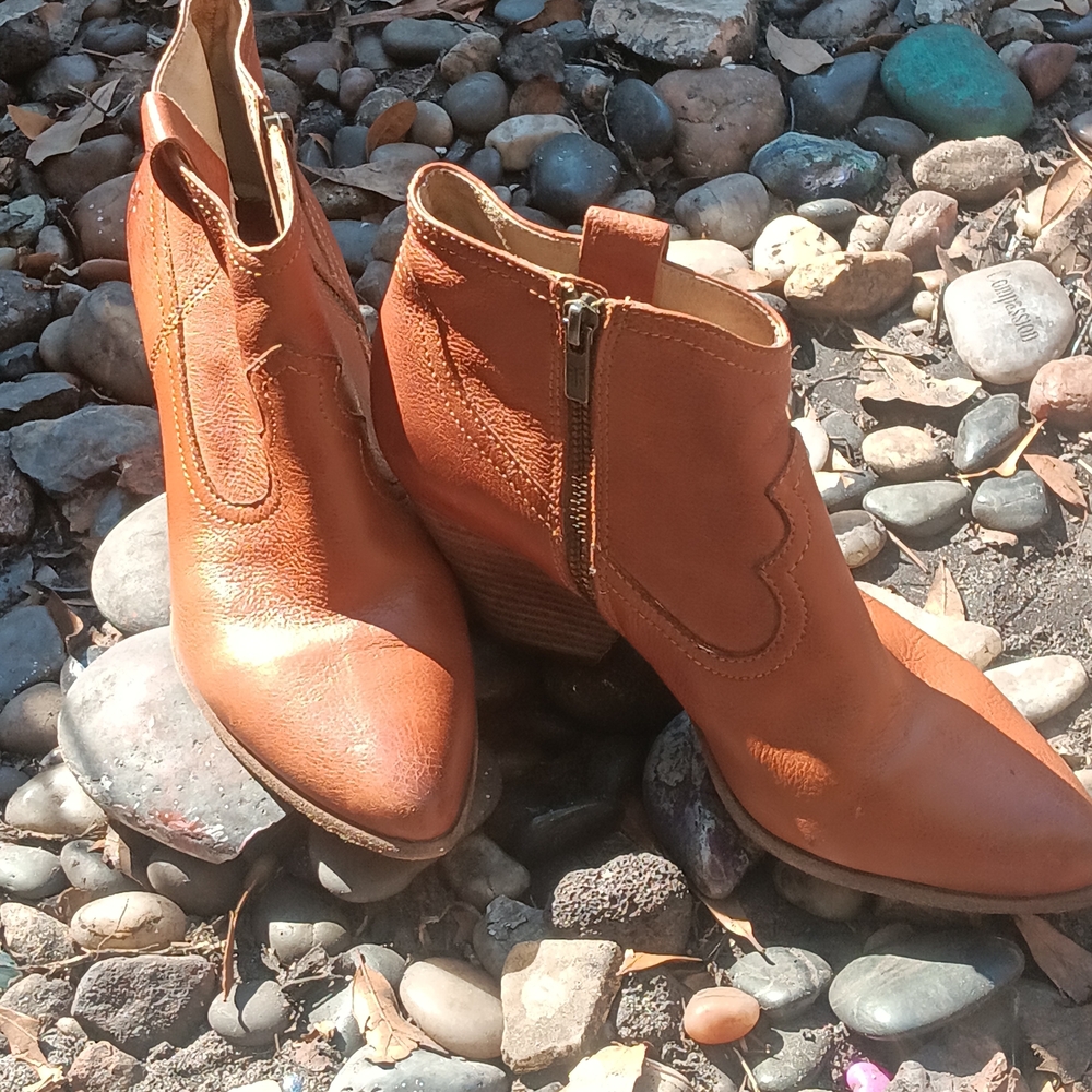 Frye Tan Ankle Booties with Western Design